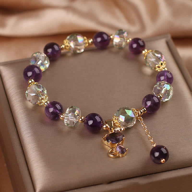Wear FengShui Amethyst White Crystal Fox Meditation Bracelet