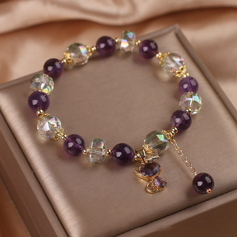 Wear FengShui Amethyst White Crystal Fox Meditation Bracelet