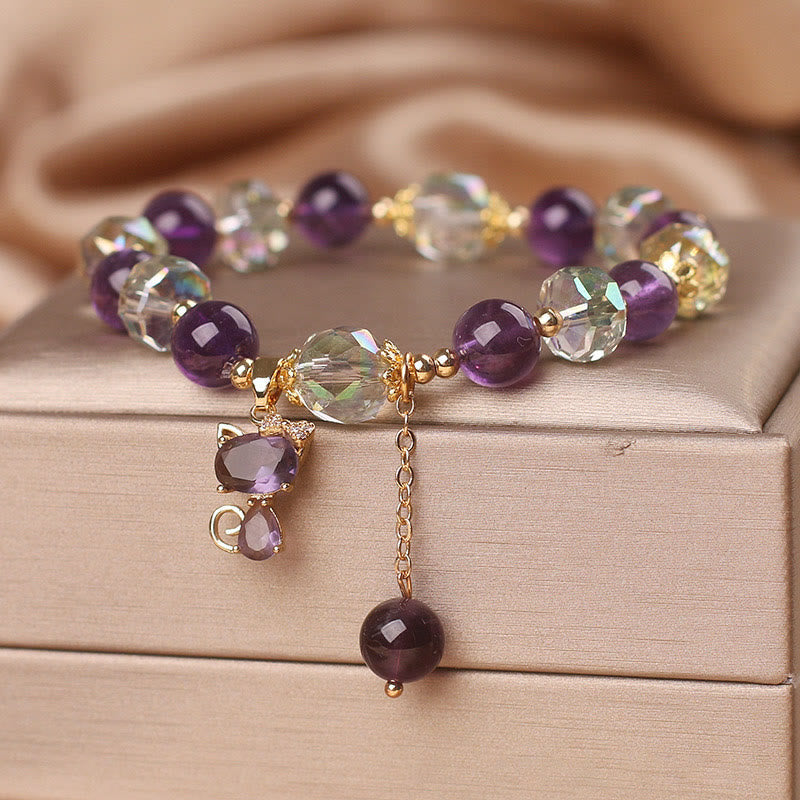 Wear FengShui Amethyst White Crystal Fox Meditation Bracelet