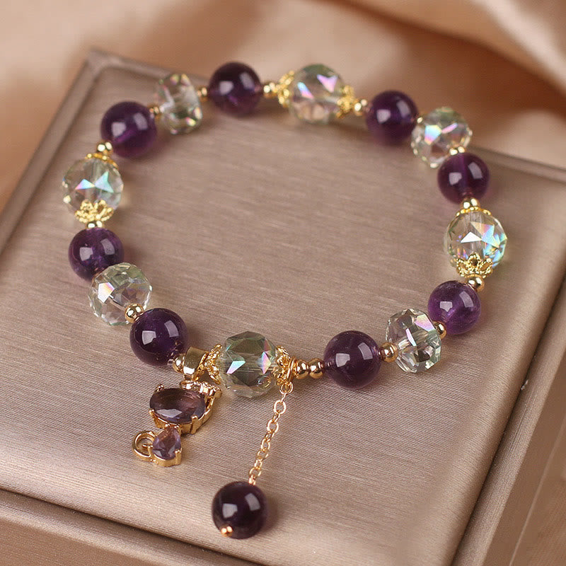 Wear FengShui Amethyst White Crystal Fox Meditation Bracelet