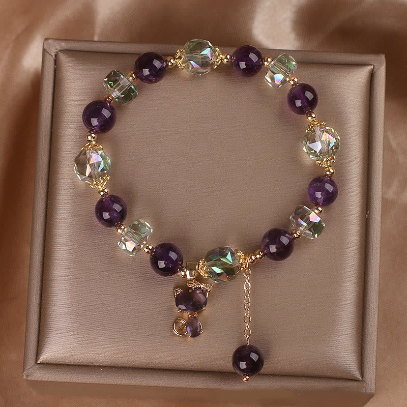 Wear FengShui Amethyst White Crystal Fox Meditation Bracelet