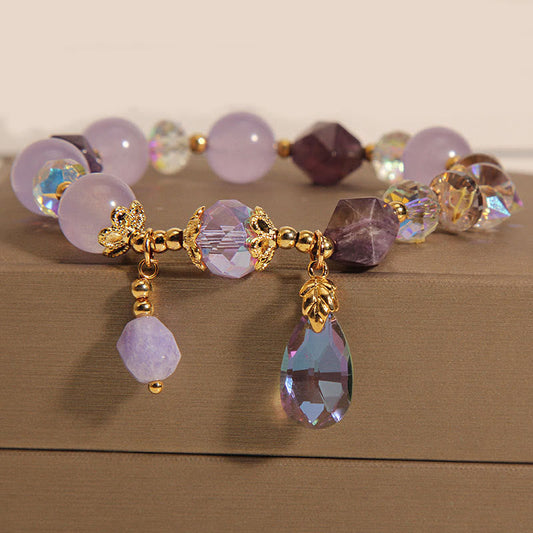Wear FengShui Amethyst White Crystal Drop Meditation Bracelet