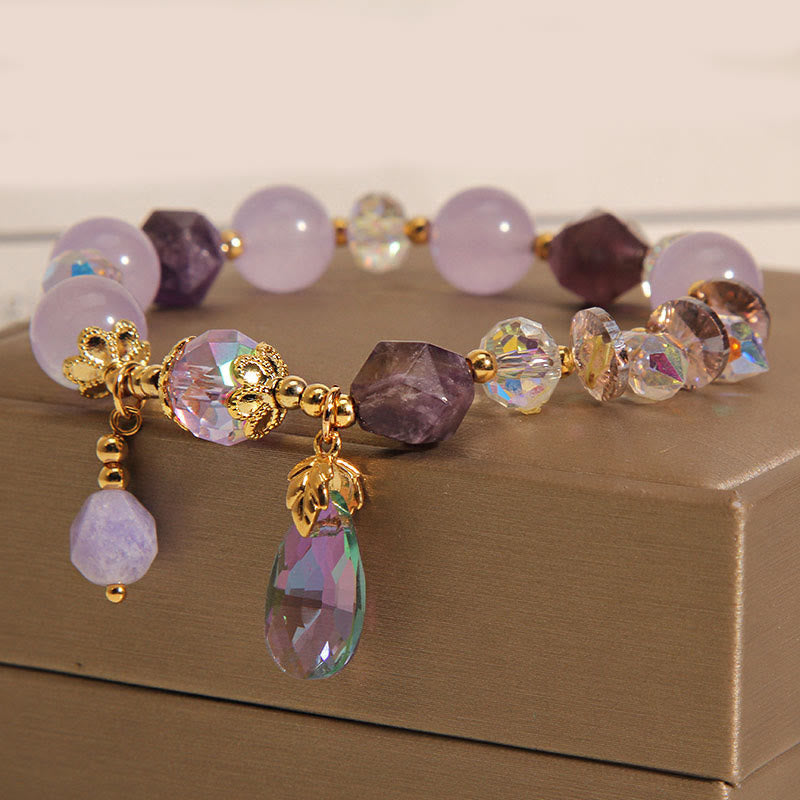 Wear FengShui Amethyst White Crystal Drop Meditation Bracelet