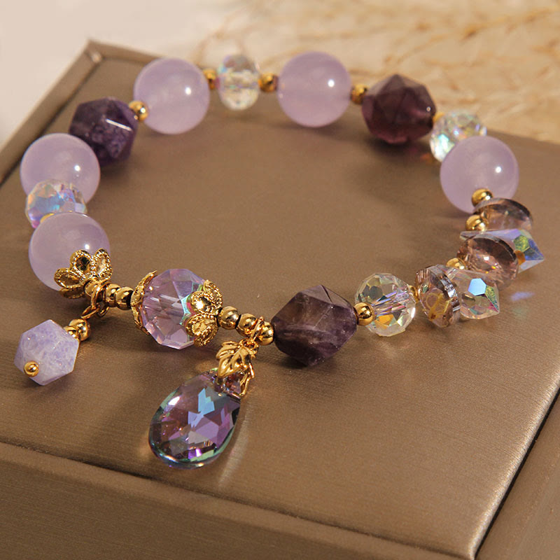Wear FengShui Amethyst White Crystal Drop Meditation Bracelet
