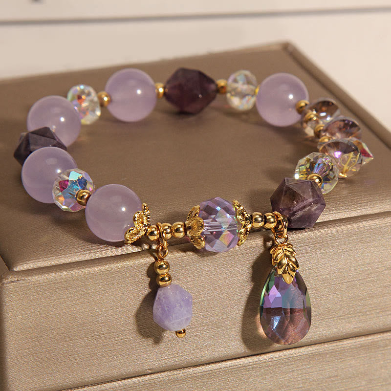 Wear FengShui Amethyst White Crystal Drop Meditation Bracelet
