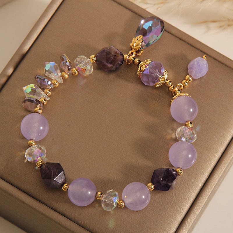 Wear FengShui Amethyst White Crystal Drop Meditation Bracelet