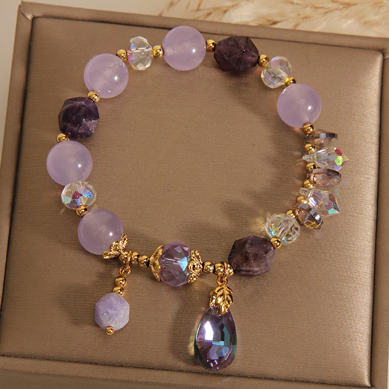 Wear FengShui Amethyst White Crystal Drop Meditation Bracelet
