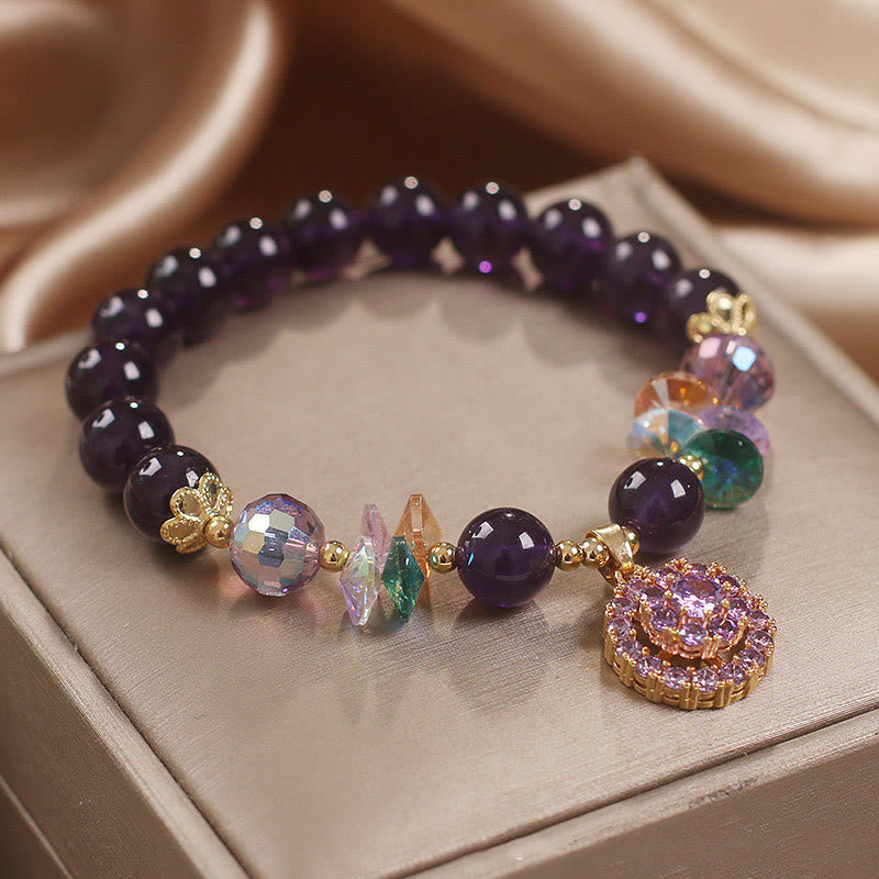 Wear FengShui Amethyst Green Crystal Citrine White Crystal Spiritual Awareness Bracelet