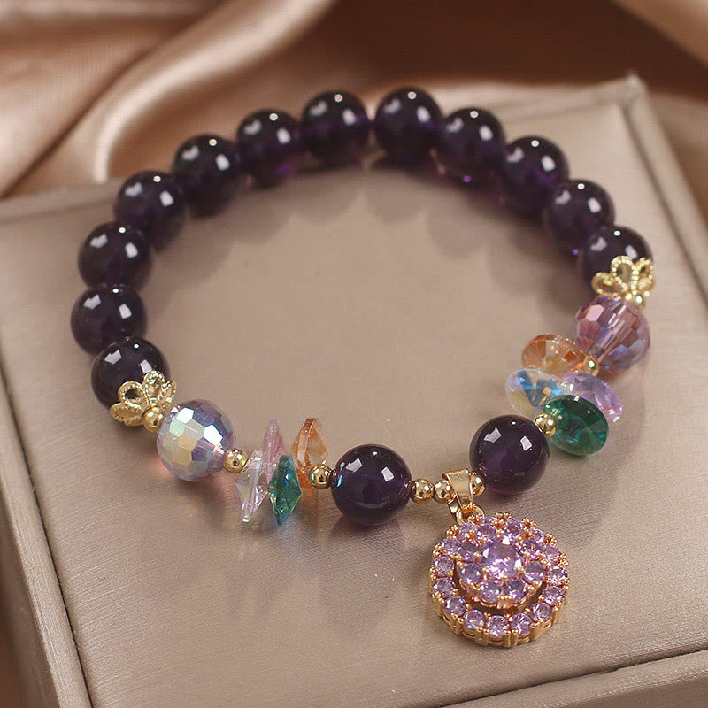 Wear FengShui Amethyst Green Crystal Citrine White Crystal Spiritual Awareness Bracelet
