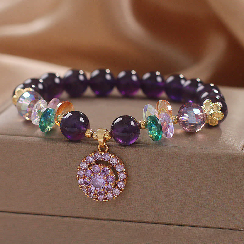 Wear FengShui Amethyst Green Crystal Citrine White Crystal Spiritual Awareness Bracelet