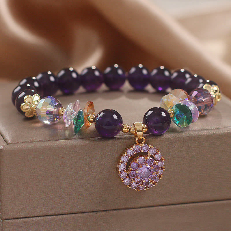 Wear FengShui Amethyst Green Crystal Citrine White Crystal Spiritual Awareness Bracelet