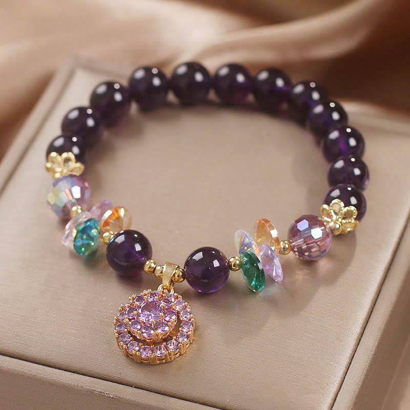 Wear FengShui Amethyst Green Crystal Citrine White Crystal Spiritual Awareness Bracelet