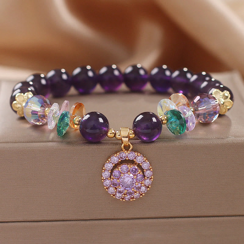 Wear FengShui Amethyst Green Crystal Citrine White Crystal Spiritual Awareness Bracelet