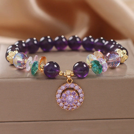 Wear FengShui Amethyst Green Crystal Citrine White Crystal Spiritual Awareness Bracelet