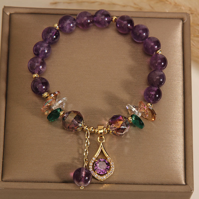 Wear FengShui Amethyst Green Crystal Citrine White Crystal Spiritual Awareness Bracelet