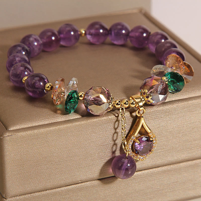 Wear FengShui Amethyst Green Crystal Citrine White Crystal Spiritual Awareness Bracelet