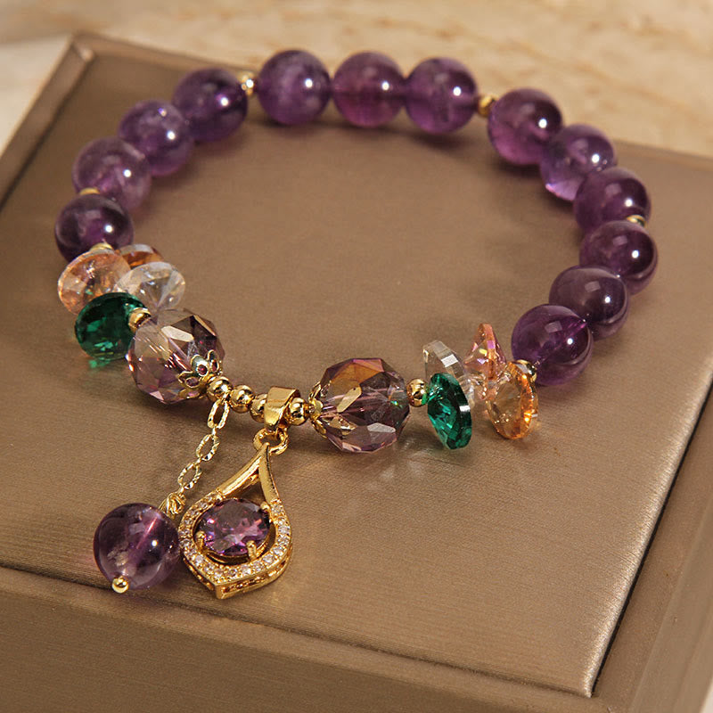 Wear FengShui Amethyst Green Crystal Citrine White Crystal Spiritual Awareness Bracelet