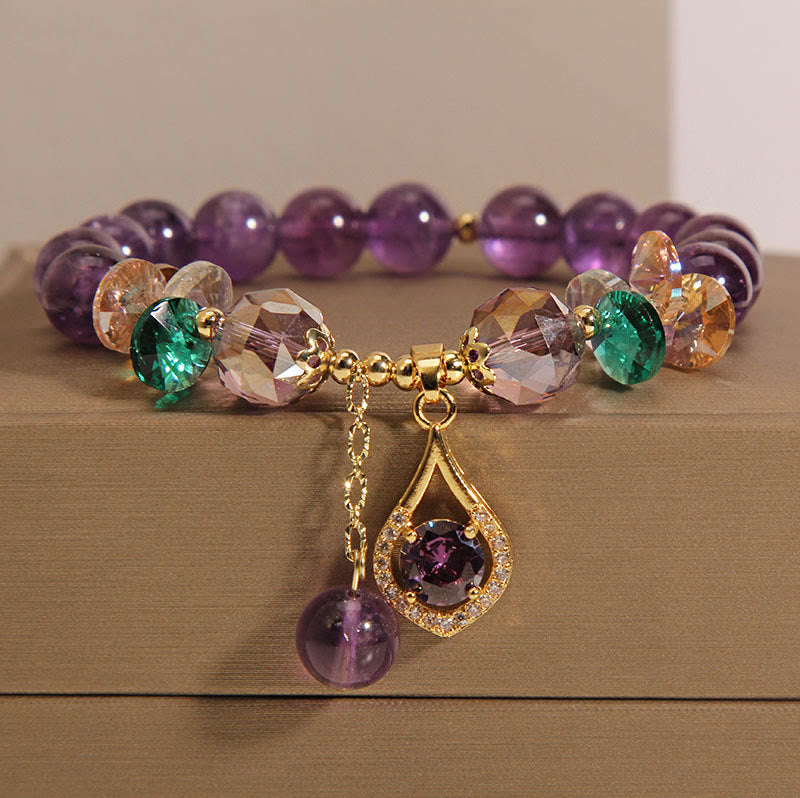 Wear FengShui Amethyst Green Crystal Citrine White Crystal Spiritual Awareness Bracelet