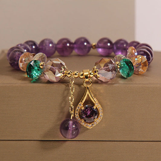 Wear FengShui Amethyst Green Crystal Citrine White Crystal Spiritual Awareness Bracelet