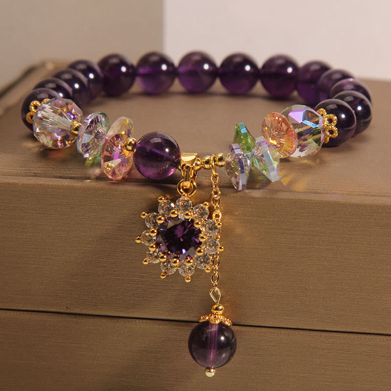 Wear FengShui Amethyst Green Crystal Citrine White Crystal Sunflower Spiritual Awareness Bracelet