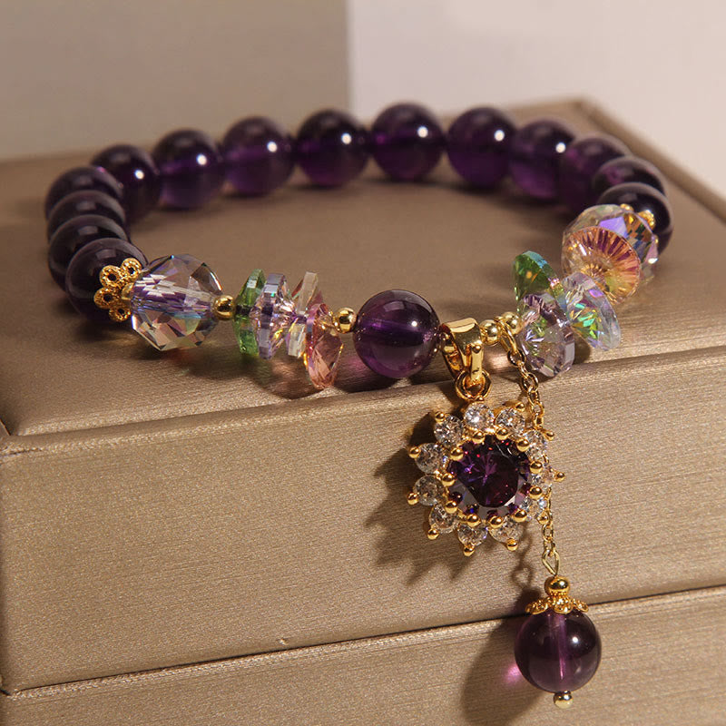 Wear FengShui Amethyst Green Crystal Citrine White Crystal Sunflower Spiritual Awareness Bracelet