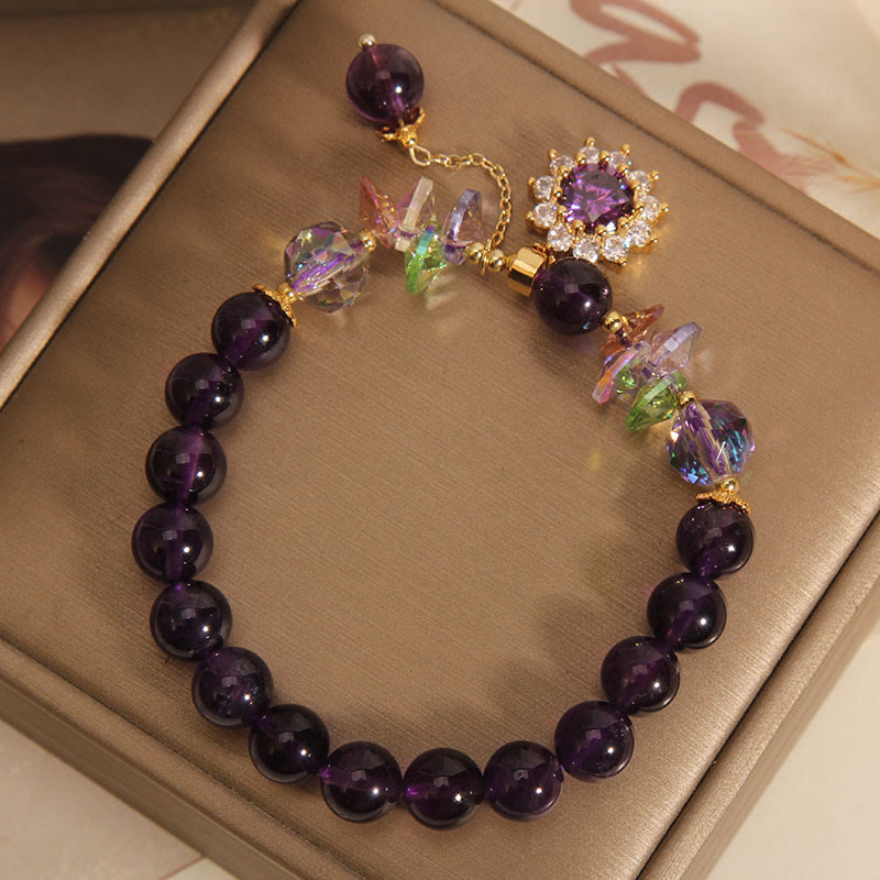 Wear FengShui Amethyst Green Crystal Citrine White Crystal Sunflower Spiritual Awareness Bracelet