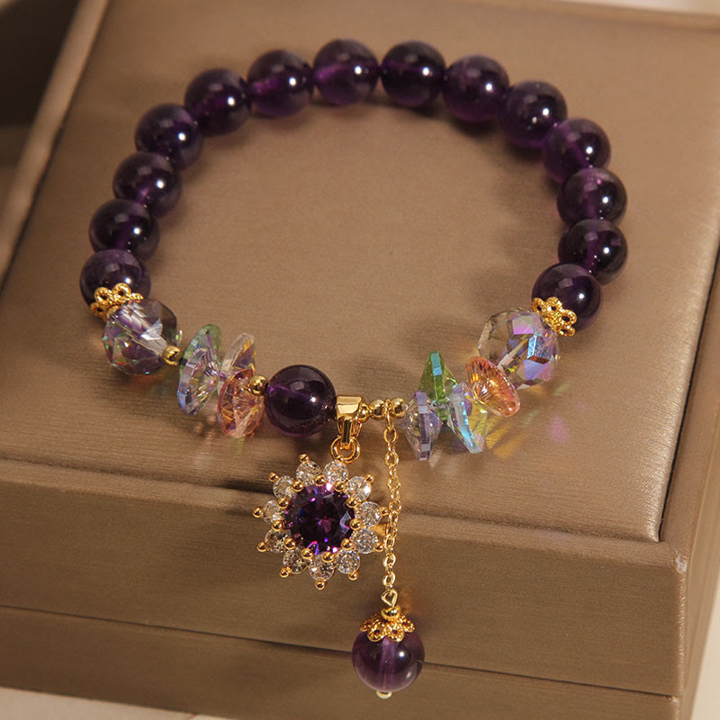 Wear FengShui Amethyst Green Crystal Citrine White Crystal Sunflower Spiritual Awareness Bracelet
