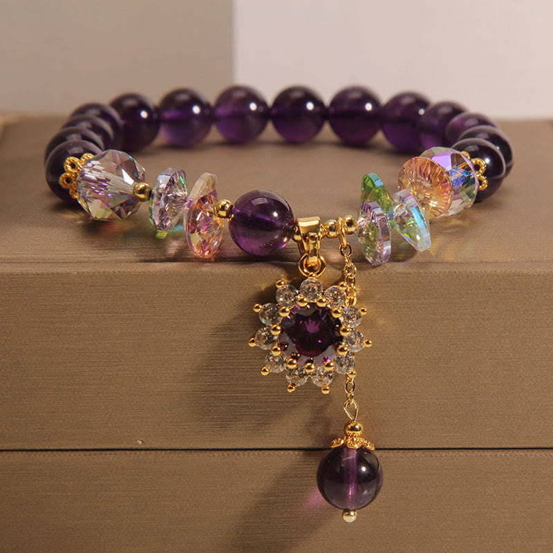 Wear FengShui Amethyst Green Crystal Citrine White Crystal Sunflower Spiritual Awareness Bracelet