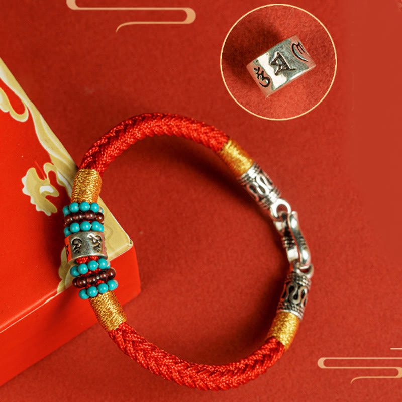 Wear FengShui Red String Black String Six True Words 925 Sterling Silver Connection Bracelet