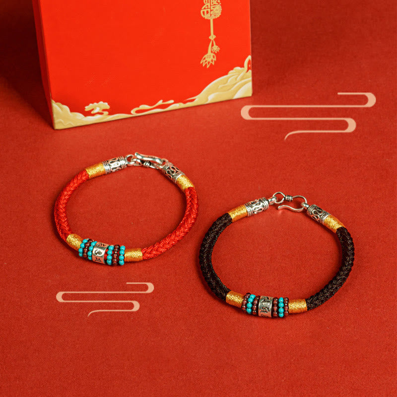 Wear FengShui Red String Black String Six True Words 925 Sterling Silver Connection Bracelet