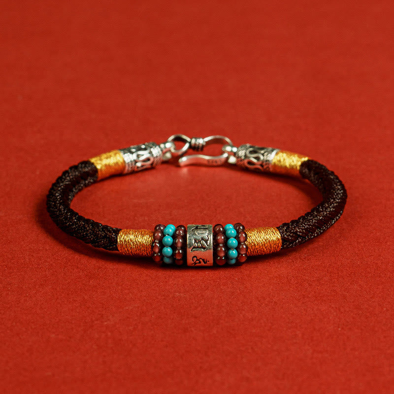 Wear FengShui Red String Black String Six True Words 925 Sterling Silver Connection Bracelet