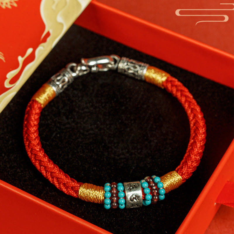 Wear FengShui Red String Black String Six True Words 925 Sterling Silver Connection Bracelet