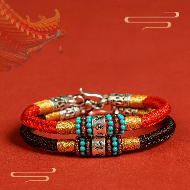 Wear FengShui Red String Black String Six True Words 925 Sterling Silver Connection Bracelet