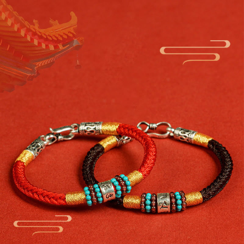 Wear FengShui Red String Black String Six True Words 925 Sterling Silver Connection Bracelet