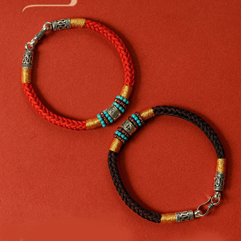 Wear FengShui Red String Black String Six True Words 925 Sterling Silver Connection Bracelet