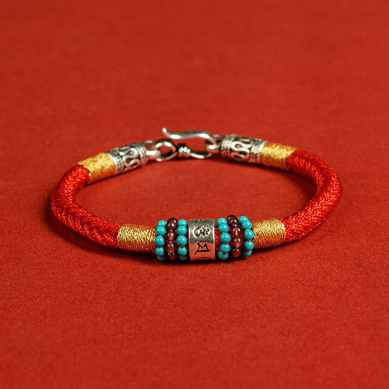 Wear FengShui Red String Black String Six True Words 925 Sterling Silver Connection Bracelet
