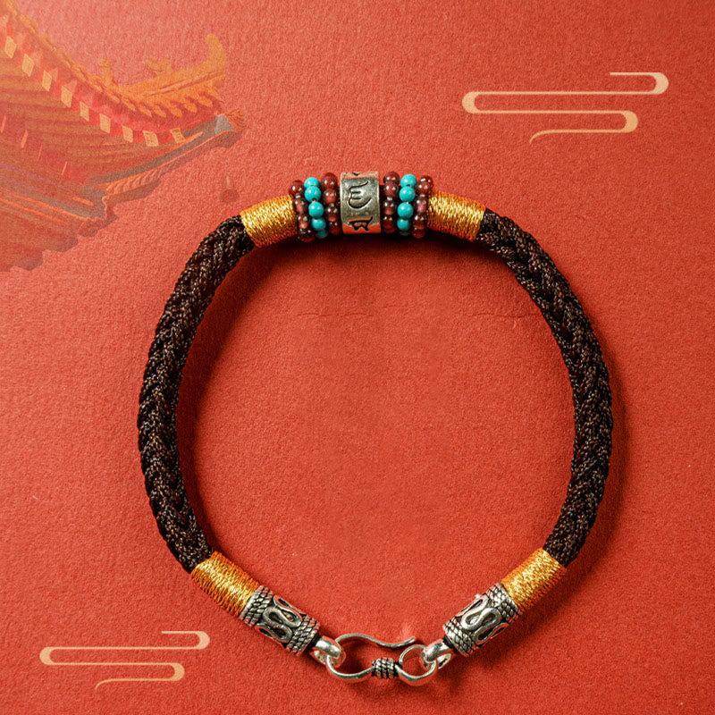 Wear FengShui Red String Black String Six True Words 925 Sterling Silver Connection Bracelet