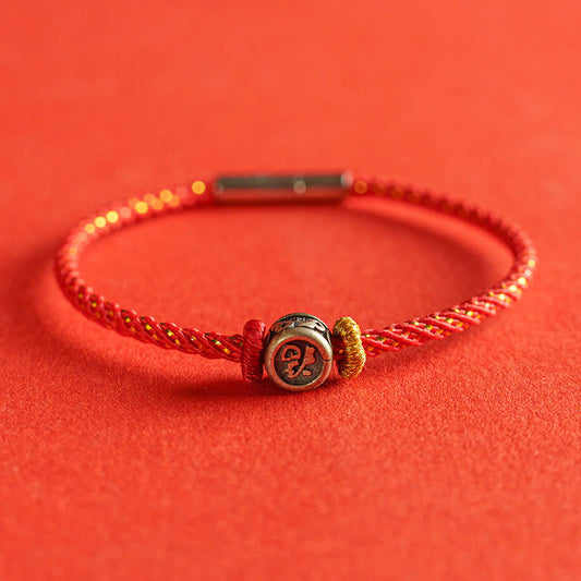 Wear FengShui Braided String 925 Sterling Silver Fu Character Faith Bracelet