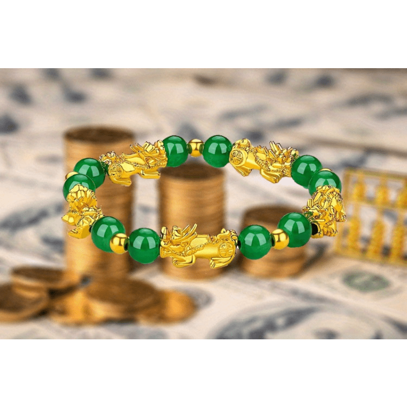 Green Crystal Pixiu Wealth Bracelet – Attracts Fortune, Peace & Good Luck
