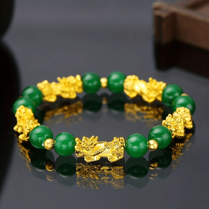 Green Crystal Pixiu Wealth Bracelet – Attracts Fortune, Peace & Good Luck