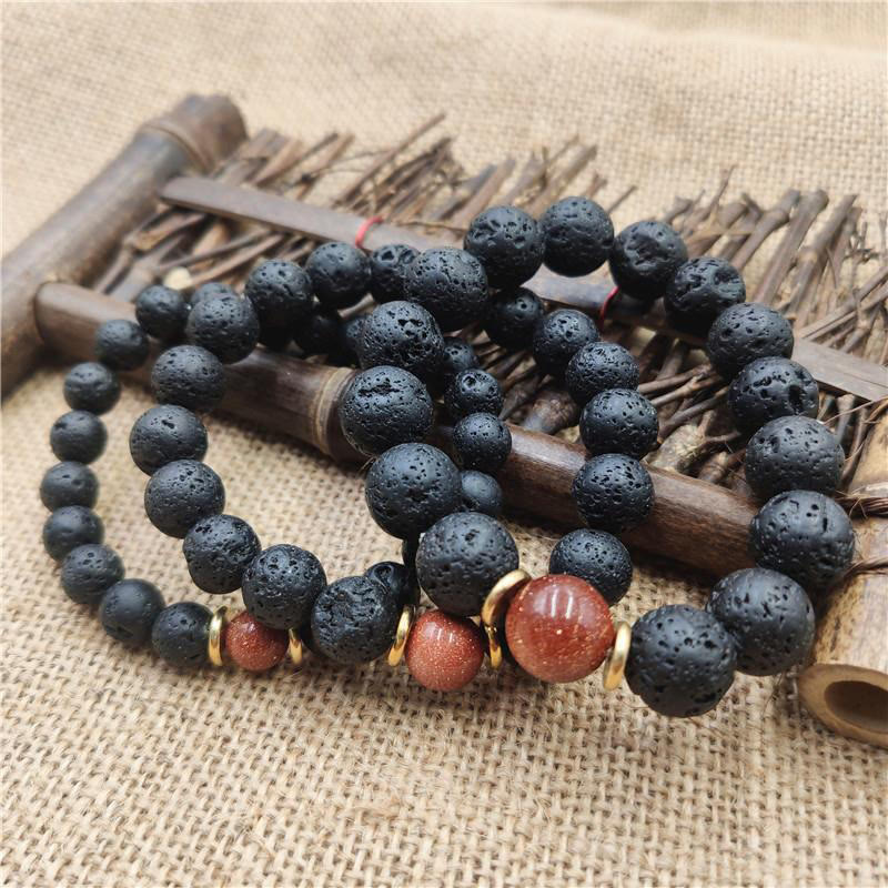 Wear FengShui Lava Rock Goldstone Blue Sandstone Healing Bracelet