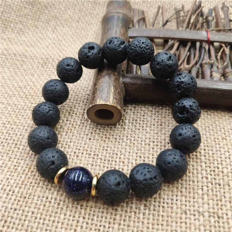 Wear FengShui Lava Rock Goldstone Blue Sandstone Healing Bracelet
