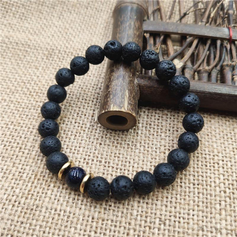 Wear FengShui Lava Rock Goldstone Blue Sandstone Healing Bracelet