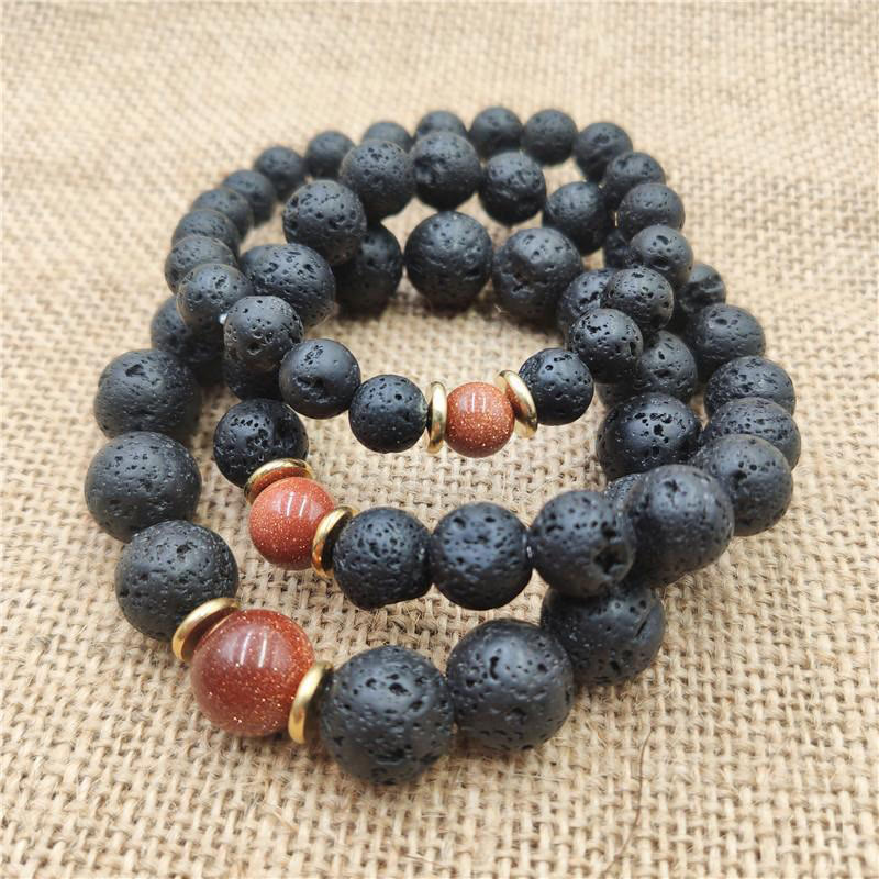 Wear FengShui Lava Rock Goldstone Blue Sandstone Healing Bracelet