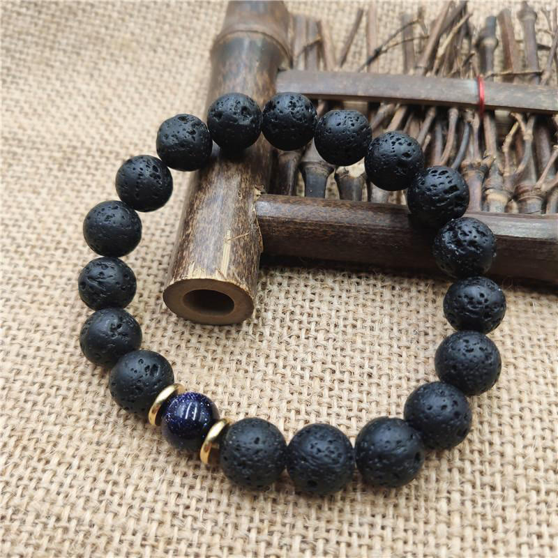 Wear FengShui Lava Rock Goldstone Blue Sandstone Healing Bracelet