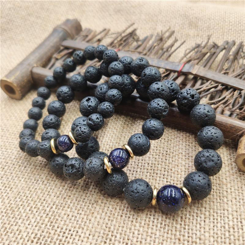 Wear FengShui Lava Rock Goldstone Blue Sandstone Healing Bracelet