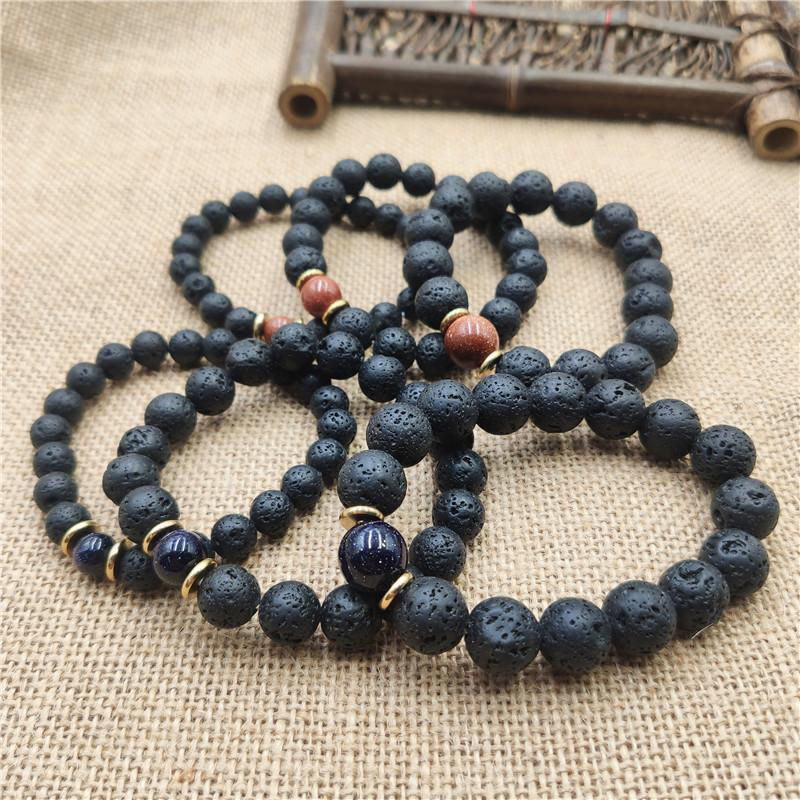 Wear FengShui Lava Rock Goldstone Blue Sandstone Healing Bracelet