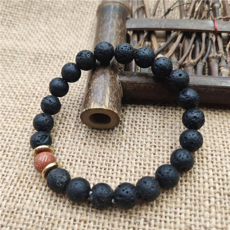 Wear FengShui Lava Rock Goldstone Blue Sandstone Healing Bracelet