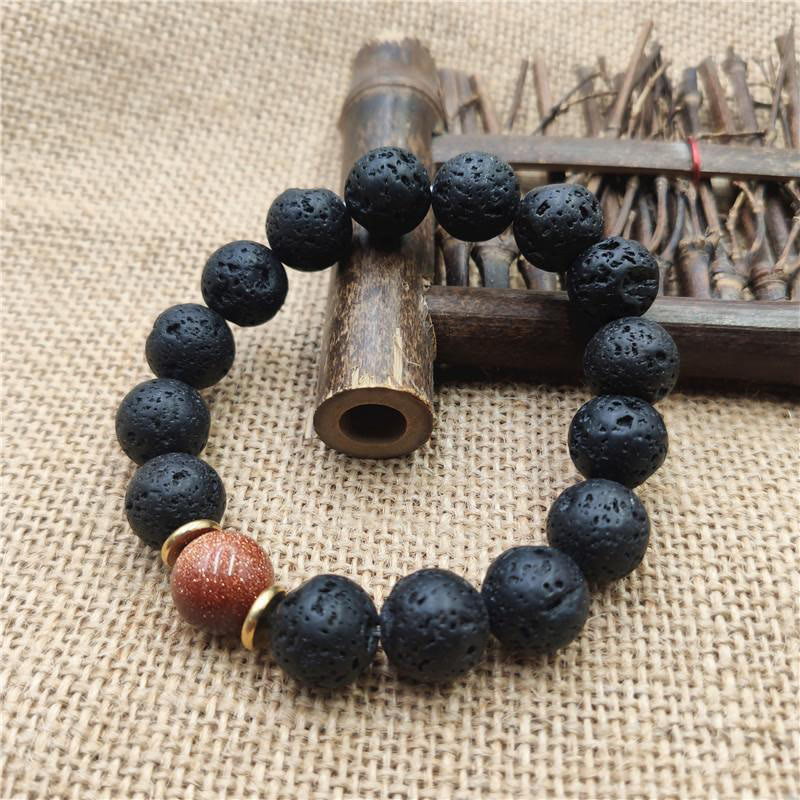 Wear FengShui Lava Rock Goldstone Blue Sandstone Healing Bracelet