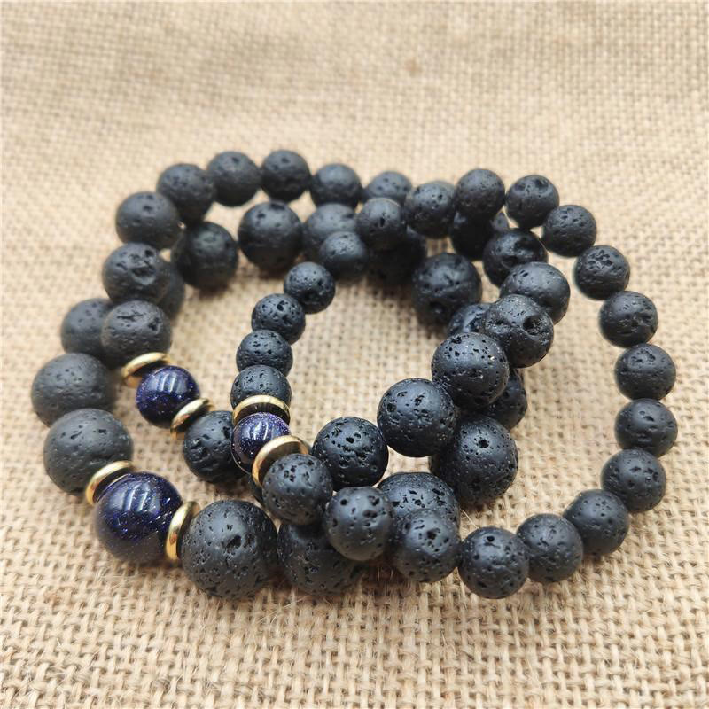 Wear FengShui Lava Rock Goldstone Blue Sandstone Healing Bracelet